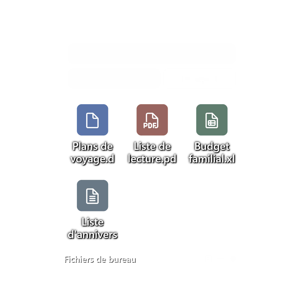 Classement des fichiers du bureau — Grille d’icônes — Verre foncé