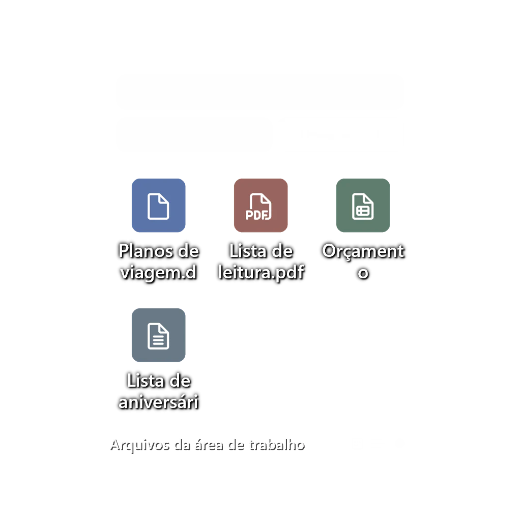 Categorias de arquivos da área de trabalho — Grade de ícones — Vidro Escuro